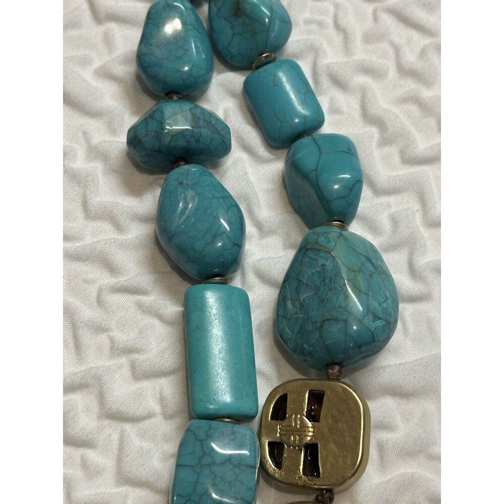 chicos necklace Southwestern Boho chic Turquoise faux Tiger’s Eye Chunky Beads - Picture 13 of 16